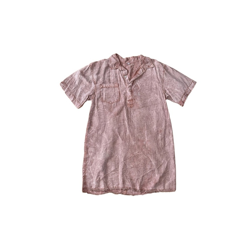 Pink Mineral-Washed Short Sleeve Collared Shirt (Size Medium)